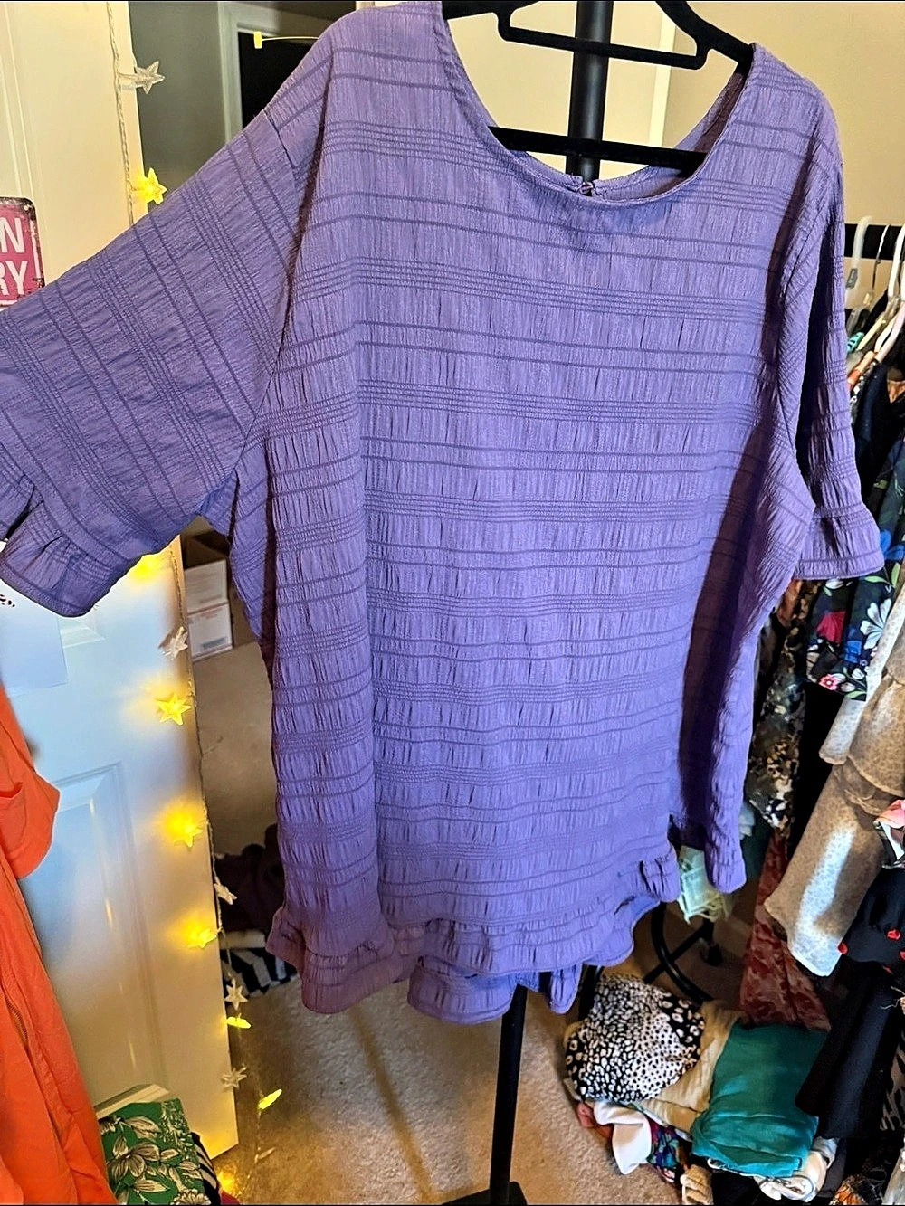 Textured Ruffle Tunic in Purple Size 4X - Picture 2 of 2